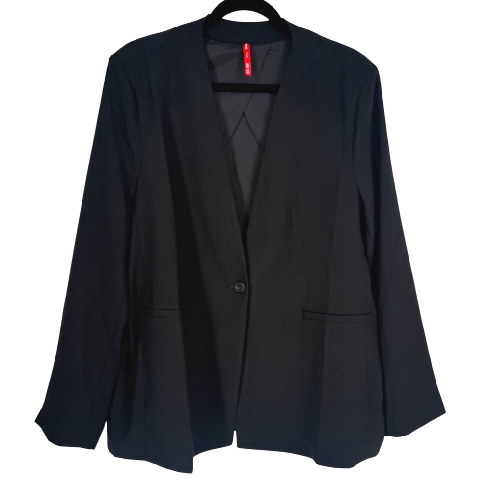 Spanx Classic Black Crepe Blazer Jacket Size XL Collarless Single Button Career